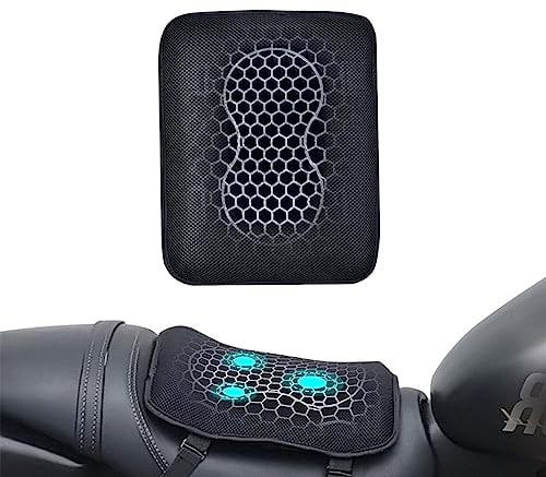 CHCYCLE Coussin de siège en gel moto,coussin de siège disponible les passagers avant/arrière,structure en nid d'abeille,respirant,antidérapant,absorption des chocs,adapté une Noir Taille Unique
