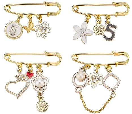 GOMAKERER 4 Stück Vintage-Strass-Broschennadeln, 4 Stile Nummer 5 Anstecknadeln Und Broschen, Emaille-Anhänger, Sicherheitsnadel-Broschen Für Damen, Kleidung, Kleider, Dekoration, Accessoires