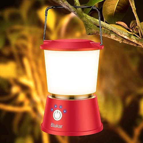 Blukar Lanterne Camping Rechargeable, Lampe Camping LED 360° Super Brillant-5 Modes d'éclairage Luminosité Dimmable 8H+ d'autonomie-Eclairage Portable Lampe Tente pour Pêche/Urgence,Hibiscus Rose