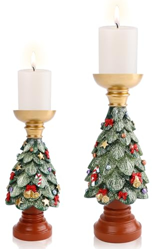 CXRYLZ-FUR 2 Stück Kerzenständer, Vintage Kerzenhalter Deko für Stumpenkerzen, Harz Weihnachtsbaum Tischdeko für Hochzeit Wohnzimmer Tabelle