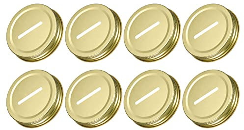 sourcing map Münzschlitz Bank Deckel Ersatzdeckel für Einmachgläser 70mm/2.76 Regelmäßig Mund Zinnplatte Kappen Einsätze für Konserven Gefäße Cover (Gold Ton 8Stk)