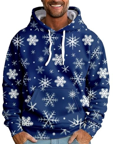 Herren Hoodie, Weihnachten Hoodie Männer Lose Gedruckt Weihnachtspullover Lange Ärmel Sport Sweatshirt Mit Kordelzug Und Tasche Essentials Hoodie Kleidung Damen Zipper Sweatjacke (8XL, Dunkelblau)