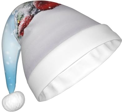 VTCTOASY Weihnachtsmütze mit Weihnachtsbaumkugeln, Schnee-Aufdruck, Unisex, Plüsch, Weihnachtsmütze, niedlicher Weihnachtsmütze für Neujahrsparty