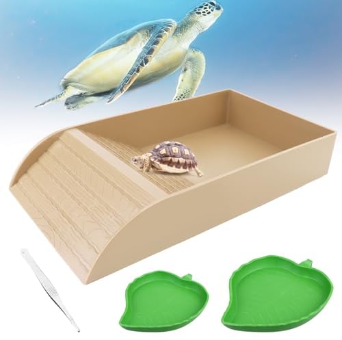 Gamelle pour tortue de reptile avec rampe et plate-forme pour se prélasser - Gamelle à eau en forme de feuille - Gamelles pour nourriture et eau - Bol à eau pour tortue - Pour se prélasser - YW