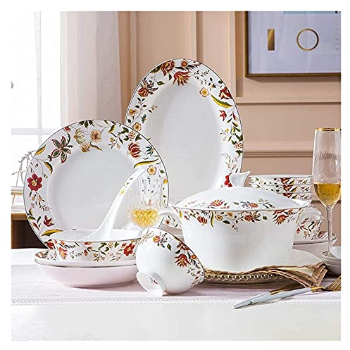 Juegos de vajilla Juego de platos Juegos de vajilla de cerámica, cuenco de cereales y olla y plato de sopa | Juego de vajilla de porcelana china de 56 piezas para regalos de boda y año nuevo