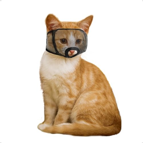 OHCOZZY Katze Maulkorb mit weichem Netzbezug, Maulkorb für Katzen Verhindern Beißen Kauen Katzenpflege(Größe XS, Schwarz)