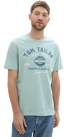 TOM TAILOR Herren T-Shirt mit Logo-Print aus Baumwolle, white moss, S