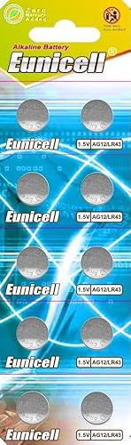 Eunicell AG12 Batterien LR43 SR43W 386A – 10x 1.5V Alkaline Knopfzellen | Langlebige Uhrenbatterie für Taschenrechner, Spielzeug & Elektronik | Auslaufsicher & Zuverlässig