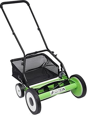 16in Push Reel Lawn Mower, Hand Push Grass Cutter Lawn Mower, Walk-Behind Lawn Mower with 9 Mowing Height Level, Mower Garden Lawnmower for Villa Park Garden