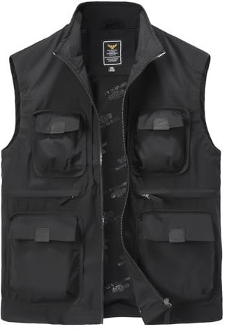 Harbrosrce Veste Sans Manches Homme Gilet de Pêche avec Grandes Poches Col Montant Plein Air Golf Gilets pour Photographie Randonnée Escalade