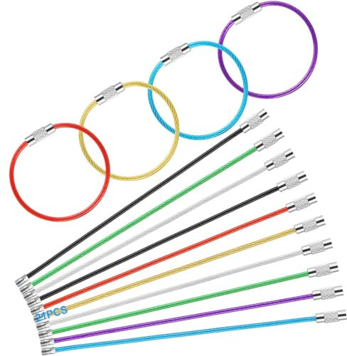 21 Pièces Porte-Clés en Câble Métallique, 15 Cm Grand Porte Clef, Porte-Clés en Acier Inoxydable, Porte-Clés Colorés, pour Randonnée, Escalade, Randonnée