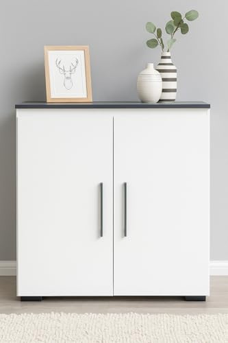 Arthur Berndt Moderne Kommode mit 2 Türen 3 Fächern Sideboard Schrank Weiß Anthrazit