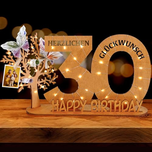 WAREHOUSE Originelle Geburtstag Geschenk Frauen & Männer - Geldgeschenke Geburtstag mit Holz Schild Gästebuch Geburtstag Deko Geburtstagszahlen Holz Schild Gäste (30)