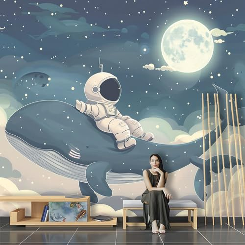 Fototapete 3D Effekt Vinyl Tapeten Cartoon Astronaut Wal Mond Sterne Tapete DIY Wandbilder Wohnzimmer Tv Hintergrundbild Wanddeko Balkon