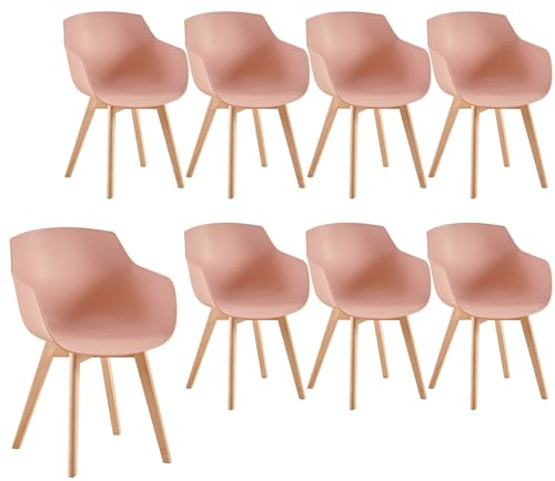 H.J WeDoo 8er Set Nordische Sessel, SGS-geprüft Esszimmerstühle mit Armlehne und Buchenholzbeinen Geeignet für Büro/Lounge/Küche/Balkon/Garten (Rauchiges Rosa)