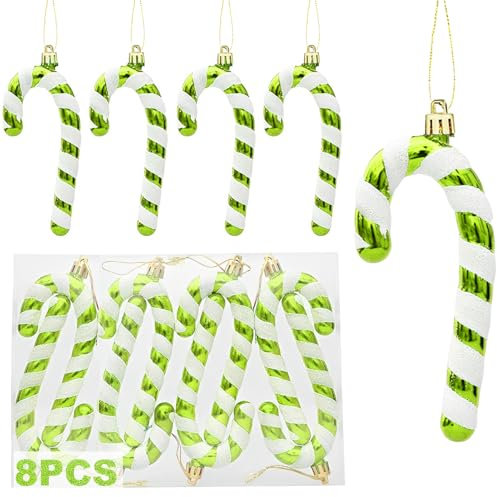 8Stck Glitzer Zuckerstangen Weihnachtsbaum Deko Grasgrün,13CM Zuckerstangen Deko Weihnachten Anhänger Christbaumschmuck Grün Weihnachtsbaumanhänger Zuckerdekor Weihnachtsdekoration Baumschmuck