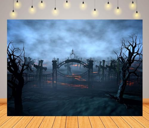 CORFOTO 2.1x1.5m Horror Night Cemetery Backdrop Gloomy Woods Graveyard Photography Background Halloween Background Spooky Night Halloween Party Decor Backdrop Photo Booth