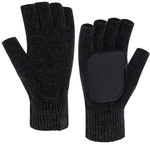 Bequemer Laden Invierno Guantes Sin Dedos Termicos para Mujeres Hombres Guantes de Punto Chenilla con Medio Dedo Cuero Antideslizante Regalo