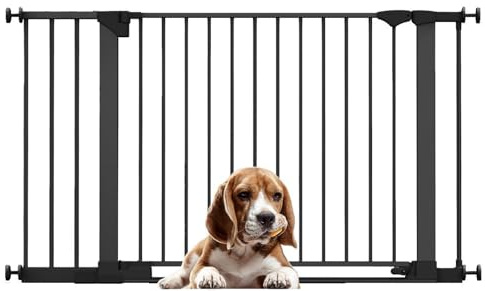 Bettacare SafeStep Dog Gate, Black, 131cm - 138cm, Extra Low Walkthough, 81cm Extra Wide Doorway, Extra Wide Gate for Stairs, Hallways and Doors, Pet and Puppy, Easy Installation
