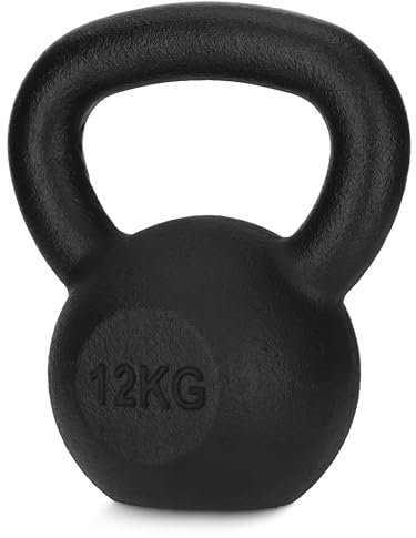 4FIZJO Kettlebell aus Gusseisen, 12 kg, Schwunghantel für Fitness, Kraft und Ausdauertraining, Kugelgewicht, Rundgewichte für Zuhause, Turnhalle, Gewichte Bodenschonende - Kugelhantel, Farbe: Schwarz