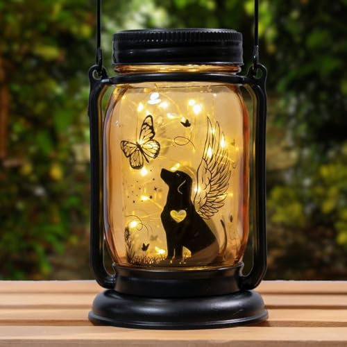 iHeartDogs Angel Hund oder Katze Schmetterling Mason Jar Solarleuchte - Outdoor Wasserdicht Terrasse Garten Dekor - Warmes Licht