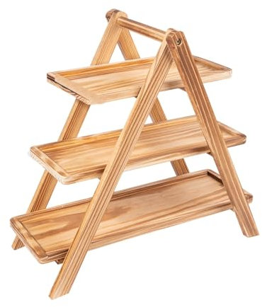 Bandeja de madera de 3 niveles de acacia, soporte escalonado para servir alimentos, soporte de sándwich de madera rústica, platos de servir para fiestas, graduación, boda o fiesta de cumpleaños,