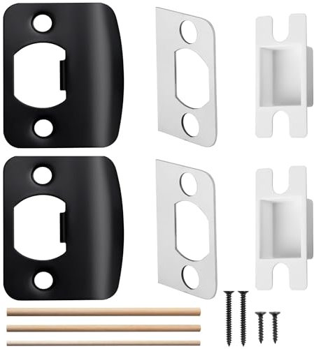 Bryzaxu 2 Pack Door Strike Plate Standard, Door Lock Strike Plate with Spacer Shim & Dust Box, Door Latch Restorer, Security Door Striker Repair Kit for Interior Garage Doors (Black)