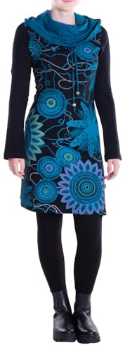 Vishes - Alternative Bekleidung - Damen Mandala-Kleid Schal-Kragen Langarm-Shirtkleid Baumwollkleid