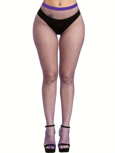 Boolavard Calze a Rete, Collant a vita alta per Donna, Collant a rete da Donna Taglie Forti Taglia Unica (IT, Testo, Taglia unica, Regular, Regular, Viola scuro)