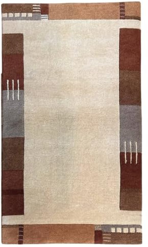 Rug Studios Teppich INDO NEPAL | Farbe: Beige | Größe: 90 x 160 cm | orientalisch | gemustert | Vintagedesign | glamourös | Landhaus | Vintage | elegant | Wohnzimmer | Schlafzimmer | strapazierfähig u