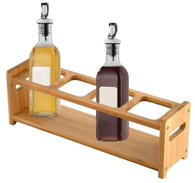 GjnjfdF Porte-bouteille d'huile en bois, présentoir de bouteille d'huile en bois | Présentoir de table pour bouteilles d'huile à 4 trous - Support d'assaisonnement, support de bouteilles de vinaigre,