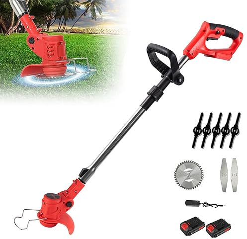 DéBroussailleuse à Batterie Electrique 21V, 650W Coupe Bordure sans Fil avec 2 Batterie, Manche Télescopique, Pliable Tondeuse Gazon, Debrouissalleuses Batterie pour Jardin, Pelouse, Ferme