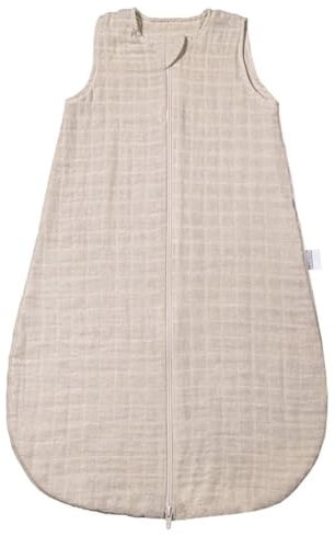 MAKIAN Baby Sommerschlafsack Musselin – Leichter Schlafsack aus 100% Baumwolle – ärmellos, atmungsaktiv, TOG 1.0 – ÖkoTex Standard 100 – Frühling & Sommer - Beige - 90
