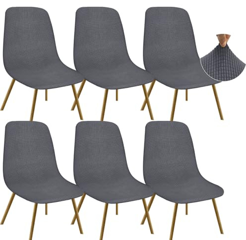 Granbest Jacquard-Stuhlhussen, verdickte, elastische Esszimmerstuhlhussen mit niedriger Rückenlehne, für Hotel, Bankett, Hochzeit, Party-Dekoration (6er-Set, kariert, grau)