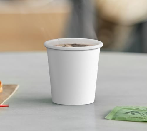 100 x 4oz Single Wall White Paper Cups for Hot & Cold Drinks Premium Disposable Coffee/Tea Paper Cups Perfect for Your Home, Café, Work, Parties or Outdoors (100, 4oz)
