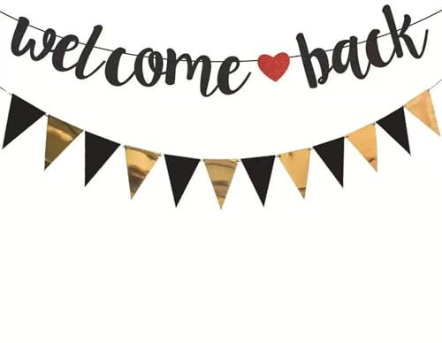 Schwarz Welcome Back Girlande Mit Wimpel,Home Girlande,Willkommen Zuhause Deko,Willkommen Zurück Home Banner,Herzlich Decorations,für Schule Saison Rückkehr Familienfeiern Einzug Party Dekoration