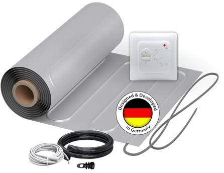 Chauffage au sol électrique pour stratifié : tapis chauffant en aluminium à deux fils WARMON ALU 150 W/m² pour sol flottant avec thermostat, thermostat :, taille du tapis : 5 m²