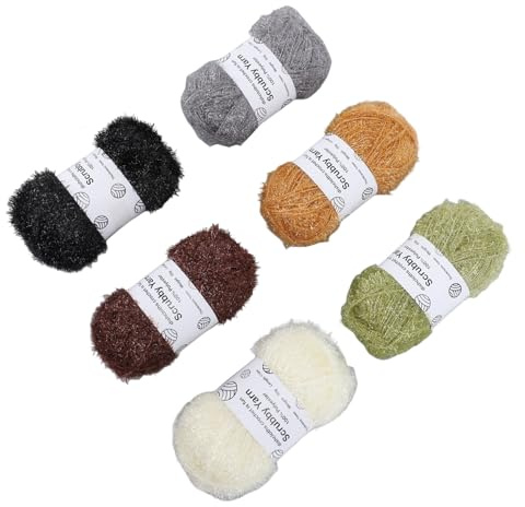 Yctze 6 Rolls of Sparkly Scrubby Yarn for Knitting, for Crocheting Dishcloths, Dolls, and Elegant Bags in Earth Tones.
