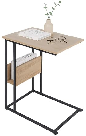 Relaxdays C-shaped side table, with shelf and compartment, HxWxD 60 x 55 x 36 cm, for sofa & bed, metal & MDF, oak/black