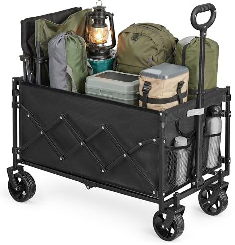 SONGMICS Kleiner Handwagen faltbar, 150 L, bis 150 kg belastbar | Gartenwagen, kompakt, mit Griff, mit 4 verstärkten Rollen, davon 2 Universalräder, Schwarz, SANDY Kollektion GFW150BH01