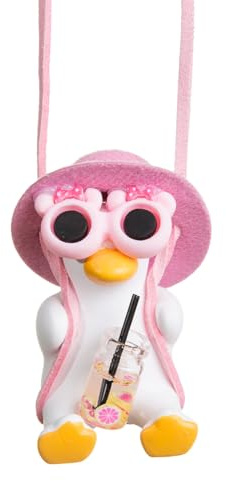 OIXYEY Rosa Hut Schwingende Ente Auto Hängend Ornament, Schaukel Ente Auto Rückspiegel Anhänger, Süße Swinging Duck Auto Innenraum Deko Für Autospiegel Hängendes Zubehör(Rosa).