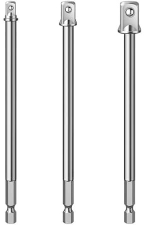 of 3 Universally 1 / 4in 3 / 8in 1/2 Square Socket Adapter Extension Rod 150mm Long for Electric Drill and Mechanics Search Engine Metal Port Link