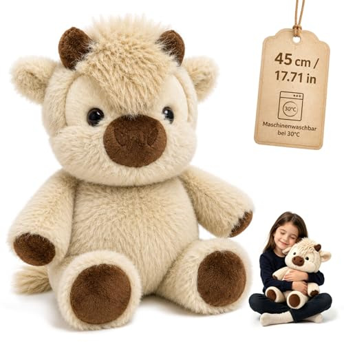 Hochlandrind Kuscheltier 45 cm, weiches Plüschtier mit flauschigem Fell | Kuscheliger Begleiter zum Einschlafen und Entspannen für Kinder & Erwachsene, süße Geschenkidee zu Geburtstag und Weihnachten