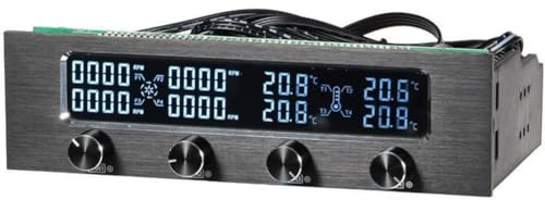 rirue CPU Fan Controller Multifunctional CPU 4-Channel Front Panel with LCD Display for Desktop Computer