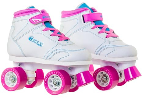 Chicago Skates Sidewalk Roller Skates – Durable, Top Performance Indoor/Outdoor Use Skate Shoes for Girls & Boys, High-Top Boot Safety Youth Quad Skates, 60mm PU Wheels, Adjustable Chassis & Trucks
