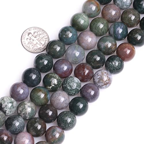 GEM-Inside 12mm Indian Agate Round Gemstone Semi Precious Loose Beads for Jewellery Making 15''