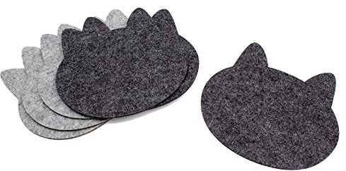 Luxflair Topfuntersetzer 6er Set für den Tisch, hitzebeständig, Graumeliert und dunkelgrau, aus Polyester-Filz im modernen Design in der Katzenform