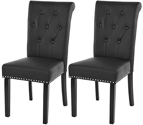 Mendler 2er-Set Esszimmerstuhl Chesterfield II, Stuhl Küchenstuhl, Nieten - Kunstleder, schwarz, dunkle Beine