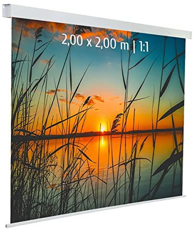 KIMEX - Pantalla de proyección - Función Motorizada - Tamaño Imagen 2,00 x 2,00m - Formato 1:1 - Tela Blanca - Ideal para Salas de reuniones y escuelas - 042-3623