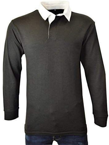 Men Rugby Long Sleeve Polo Shirts (Black, Large)